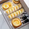 Conjunto Fofo Estilo Creme Cor Esmalte Abaixo Desenho Animado Urso Cerâmico Prato e Tigela Conjunto de Louças Combinação Doméstica Tigela de Arroz Sopa Prato de Peixe