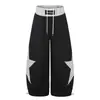 Calça de moletom estilo americano com blocos de cor e estrelas para homens e mulheres, novo modelo de verão com design curvo bordado, calça longa larga solta de nicho