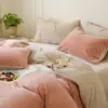 Conjunto de Roupa de Cama de Veludo Leite Outono e Inverno Conjunto de Quatro Peças Capa de Edredom Espessa de Veludo Coral Dupla Face Lençol de Flanela Peça Única Conjunto de Três Peças