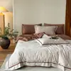 Juego de Cuatro Piezas Jacquard de Color Sólido Oscuro Estilo Retro Lujo Ligero Borde Ribeteado Exquisito Textura de Cama Doble Ropa de Cama para Dormitorio