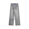 Jeans Reto Azul Vintage Lavado Feminino Primavera e Outono Novos Cintura Alta Emagrecedor Calça Longa com Barra Larga