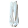 Estilo Coreano Blanco Dibujos Animados Gatito Gato Lazo Floral Jeans para Mujer Primavera y Verano Nuevos Pantalones de Pierna Ancha Rectos Modernos