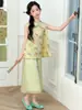 Nuevo Conjunto de Qipao Estilo Chino para Niñas de Verano, Ropa Nueva para Niños, Conjunto de Dos Piezas con Qipao sin Mangas de Estilo Nacional para Niñas y Pantalones de Tres Cuartos