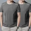 Camiseta de Verano de Seda de Hielo para Hombre Camiseta Holgada de Manga Corta con Cuello Redondo para Hombre Talla Grande Sencilla Versátil de Secado Rápido