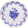 Prato de Jantar Azul Duchesse com Borda Dourada 26cm Cerâmica Branca - Wolff