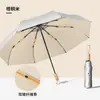 Sombrilla Plegable de Tres Pliegues Plata Titanio Doble Capa Protección Solar UV Resistente al Viento Impermeable para Mujer Costillas Dobles Reforzadas