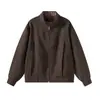 Chaqueta jacquard de mezcla de lana retro estilo "old money" con bloques de color y cuello alto para hombre, prenda exterior casual holgada para otoño
