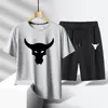 Roupa Esportiva Casual da Moda Masculina Secagem Rápida Tamanho Grande Conjunto de Duas Peças Verão Seda de Gelo Camiseta Shorts Venda Direta da Fábrica