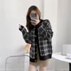 Cárdigan de punto estilo tweed para mujer, chaqueta corta estilo coreano de principios de primavera, suéter a cuadros con cuello redondo