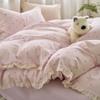 Ins Renda Coreana Fio Duplo Camada Roxo Taro Floral Pequeno Jogo de Cama Quatro Peças 1,5m 1,8m Algodão Puro