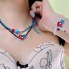 Collar dulce y bonito de hongo glaseado hecho a mano, collar de cuentas de arroz, cadena de clavícula con diseño de nicho francés para mujer