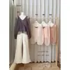 CONJUNTO OFICIAL de Blusa de Encaje Perlado con Cuello en V Estilo Francés Perezoso de Principios de Otoño + Camisola para Mujer 28597