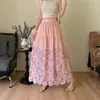 Saia Estampada Fresca e Doce com Cintura Alta, Efeito Emagrecedor, Barra Larga, Saia Longa de Corte A Jovem e Elegante