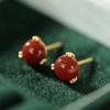 Pendientes de plata de ley S925 estilo chino retro artístico, pendientes de ágata roja natural para mujer, pendientes pequeños sencillos retro