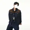 Chaqueta de mezclilla retro americana para hombre, nuevo estilo de otoño, patchwork de gamuza con costuras de contraste, top casual versátil con cuello de solapa