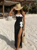Traje de Banho Europeu Novo 2027 3D Floral Tomara-que-caia Bloco de Cores Preto e Branco Maiô Peça Única Feminino Transfronteiriço Toque de Luxo Conjunto de Praia