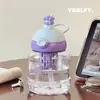 Taza de Plástico de Gran Capacidad con Dibujos de Verano, Taza con Popote de Separación de Té y Agua de Aspecto Elegante, Taza de Agua Portátil Linda para Niña para Exteriores