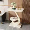 Mesa auxiliar moderna de pizarra de lujo ligero, mesa de café pequeña para sala de estar y balcón, mesa redonda de doble capa, mesa de rincón para sofá, gabinete lateral, estante de almacenamiento para entrada