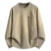 Camiseta de manga larga con cuello redondo para otoño, corte holgado, top atlético casual, absorbe la humedad, amigable con la piel, camiseta básica simple para hombre
