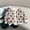 Roupa Infantil Cardigan Infantil Casaco Tricotado Bebê Outono e Inverno com Forro de Lã Pequena Jaqueta Externa Infantil Gola Redonda Fashionável Fino Versátil