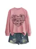 Amazon eBay sitio independiente de moda y único casual versátil para mujer estampado de corazón otoño e invierno cuello redondo manga larga sudadera