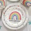 Decoración de Cumpleaños Set de Platos de Papel Arcoíris Taza de Plato de Papel Cuchillo Tenedor Cuchara Servilleta de Mesa Feliz Cumpleaños Decoraciones