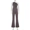 Estilo Europeu e Americano Primavera e Verão Novo Moda Feminina Ombro Único Sem Mangas Slim-Fit Calça Longa Conjunto de Duas Peças Roupa Casual Estilosa