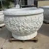 Tanque de Peces de Piedra Mármol Blanco, Tanque de Piedra para Estanque de Peces Loto en el Patio, Adorno de Tanque de Agua Redondo de Piedra Tallado a Mano