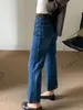 Otoño TOP estilo europeo Guangzhou Línea Trece jeans acampanados cropped con abertura trasera elásticos 360 grados con cinturón 9192