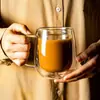 Taza de Doble Capa, Taza de Café Transparente Resistente al Calor con Asa, Taza de Vidrio Aislante, Taza de Leche Engrosada, Taza de Té Creativa para Oficina