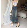 Saia Jeans Estilo Hong Kong Vintage Primavera Nova Cintura Alta Emagrecimento Saia Linha A Pequena Saia de Comprimento Médio All-Match