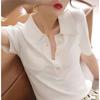 Camiseta de punto de manga corta con cuello tipo polo, elegante, estilo francés, para mujer, de verano, con base de lana fina y media manga.