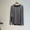 Camiseta de Manga Larga a Rayas con Cuello Redondo y Bloques de Color Vintage para Mujer Beishan Tongshu, Camiseta Básica Holgada y Casual para Otoño 721