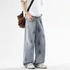 Jeans de moda tie-dye con salpicaduras de pintura estilo Hong Kong, tendencia de la alta calle americana, lavado vintage, desgastados, pierna ancha recta holgada