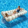 Flotador Inflable Cuadrado Rayado Verde Menta Nuevo Transfronterizo Piscina Tomar el Sol Doble Espesor Cama Flotante Grande para Agua