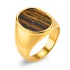 Anillo cuadrado de acero inoxidable para hombre de Amazon, tendencia hip-hop, joyería con piedra ojo de tigre, estilo exagerado, joyería para mano, anillo para dedo
