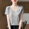 Playera Blanca de Cuello U de Manga Corta para Mujer Tejido de Alta Gama Hombro Tejido Ajustado Adelgazante 2025 Verano Nuevo Top Combinable