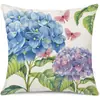 Funda de Almohada Estampada en Lino con Diseño Floral de Hortensia y Mariposa Estilo Nórdico Pastoral de Amazon para Mesita de Noche y Sofá