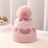 Gorro de Invierno para Bebé Doble Capa Engrosado Jacquard Corazón de Amor Tejido 0-12 Meses Gorro de Lana para Recién Nacido Venta al por Mayor Transfronteriza