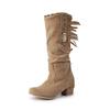 Botas de Franjas Tamanho Grande Femininas 2020 Novo Estilo Britânico Aumento Interno de Altura Botas Médias Salto Alto JGB2020N0009023