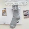 Meias Brancas com Laço para Mulheres, Meias Longas de Malha Fina Respirável para o Verão, Meias Cano Alto Arredondadas Estilo Miu, Estilo Ballet