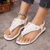 Comercio Exterior Tallas Grandes Verano 2026 Nuevas Sandalias Mujer Anillo en el Dedo del Pie de Flor Europea Americana Sandalias Planas Chanclas Zapatos de Playa