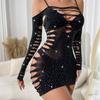 TZ247 Amazon Europeo y Americano Caliente Perforado Ropa Interior Sexy Brillante Cielo Estrella Diamante Transfronterizo Cadera Falda Malla Ropa
