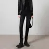Jeans Clásicos Negro Carbón Ajustados que Levantan Glúteos de Cintura Alta con Forro de Polar para Otoño e Invierno Leggings de Cintura Alta para Otoño 317