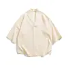 2026 Verano Nuevo Estilo Estilo Chino para Hombre Algodón y Lino Cuello Alto Pequeño Manga Corta Talla Grande Holgada Retro Lino Manga Media Camiseta