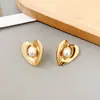 Pendientes de Corazón de Perla Retro Literarios Transfronterizos Europeos y Americanos Lujo Ligero Diseño de Nicho Exquisitos Simples de Gama Alta Dulces