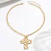 Colar Cruz Retro Francês Feminino Simples Metal Martelado Textura Design de Nicho Temperamento Joia Fashionável Novo
