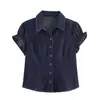 Top de mezclilla de manga corta para mujer, marca Z, de moda, artículo popular transfronterizo europeo y americano de AliExpress, azul profundo, dulce y fresco, Este ZA