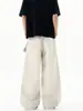 Pantalones Casuales Lktm para Hombre Color Beige Gris Lavado París Diseño de Bufanda Cuadrada Desmontable Pierna Ancha Unisex