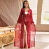 Lencería para Mujer Sexy de Encaje y Malla Pijama Falda Larga Delgada Cárdigan Transparente Tentación Camisón Ropa para el Hogar
